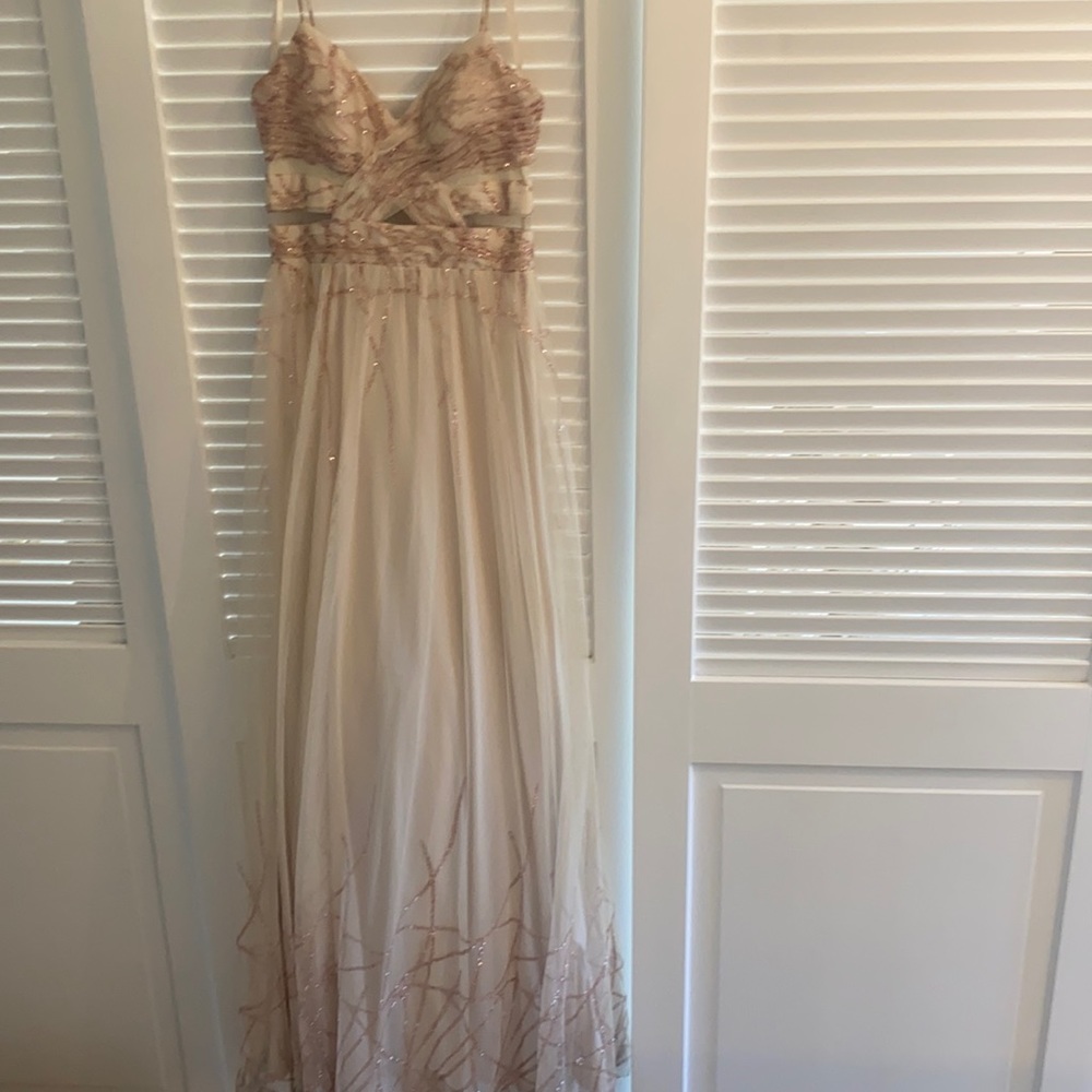 Hailey Logan long prom style dress. Off white